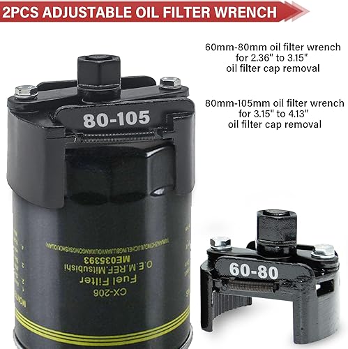 Miniatura 6 de 2 piezas de llave de filtro de aceite ajustable, llave universal de tapón de filtro de aceite, llave de filtro de aceite de 2.362-3.150 in y