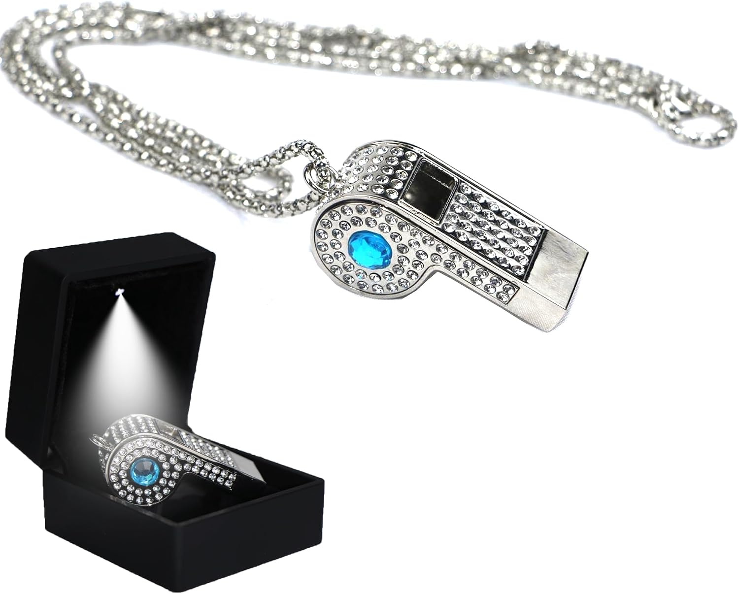 Bling Whistle, Crystal Rhinestone Necklace, Whistles Loud Crisp Sound Sports Whistle with Chain Lanyard for Teacher Referee Official Lifeguard Basketball Training