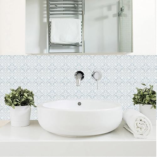 Miniatura 5 de 10 calcomanías acrílicas para azulejos azules y blancos, azulejos de 6 x 6 pulgadas, calcomanías de pared para baño y cocina, fácil de aplicar,