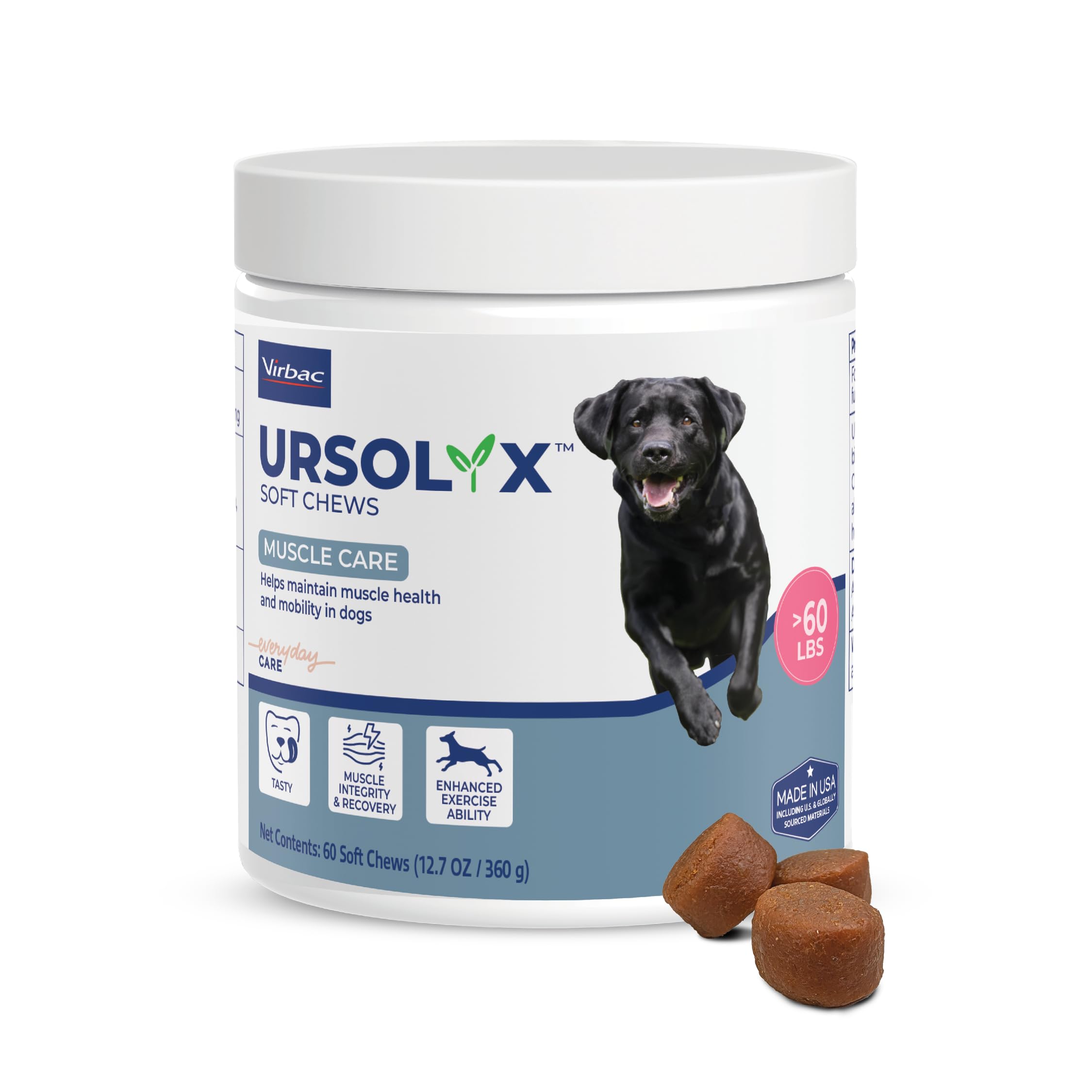 URSOLYX Soft Chews for Dogs, Large Breed, Muscle Support, 60 Count | Ursolic acid supplement to rebuild muscle strength & mobility in senior, active or recovering dogs, 2 Month Supply 1 Pack (60 count) Large
