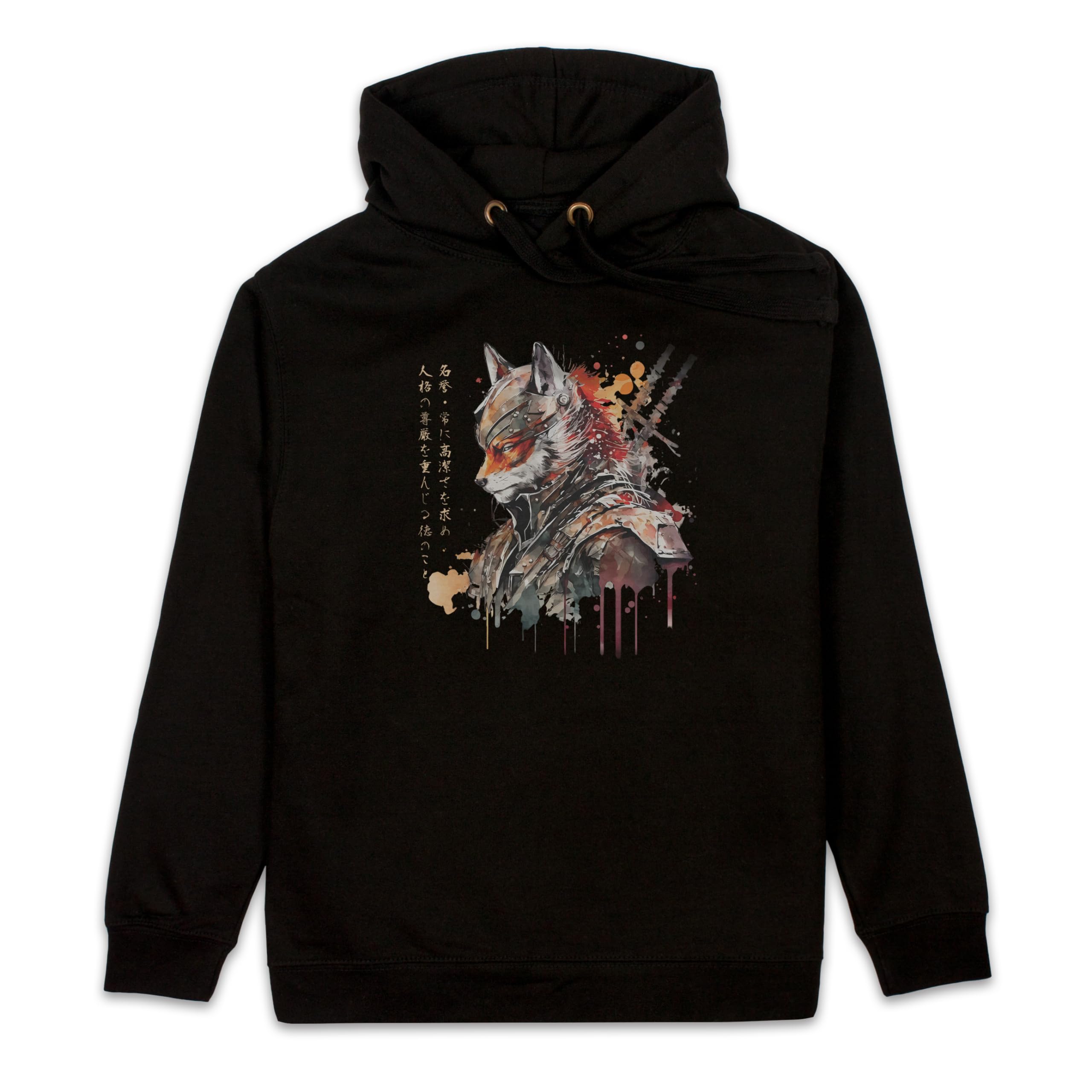 Felpa con cappuccio con stampa di Samurai Fox Kitsune con scritta giapponese
