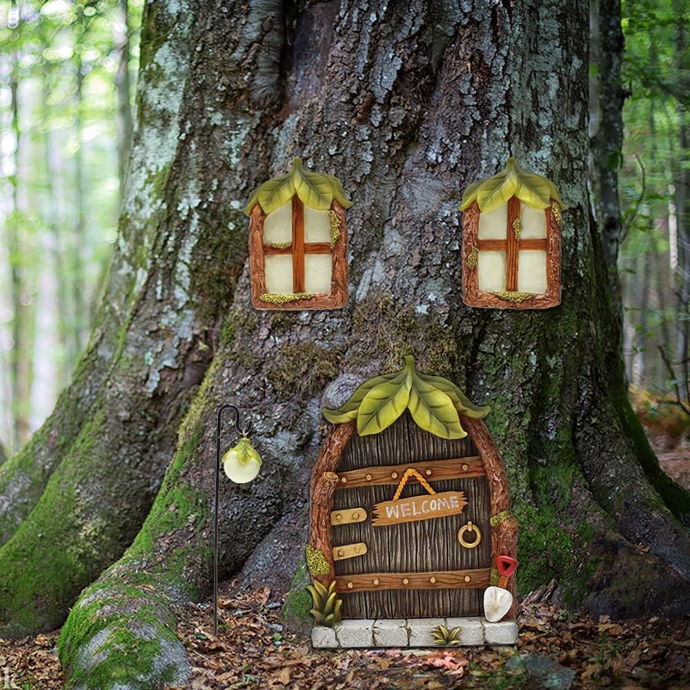 Outdoor Statues Garden Decoration,Garden Sculpture Figurine,Yard Statuette Garden Accessories Resin Statues,Gardening Supplies Garden Statuary Ornament,Trees Decoration Glow in The Dark