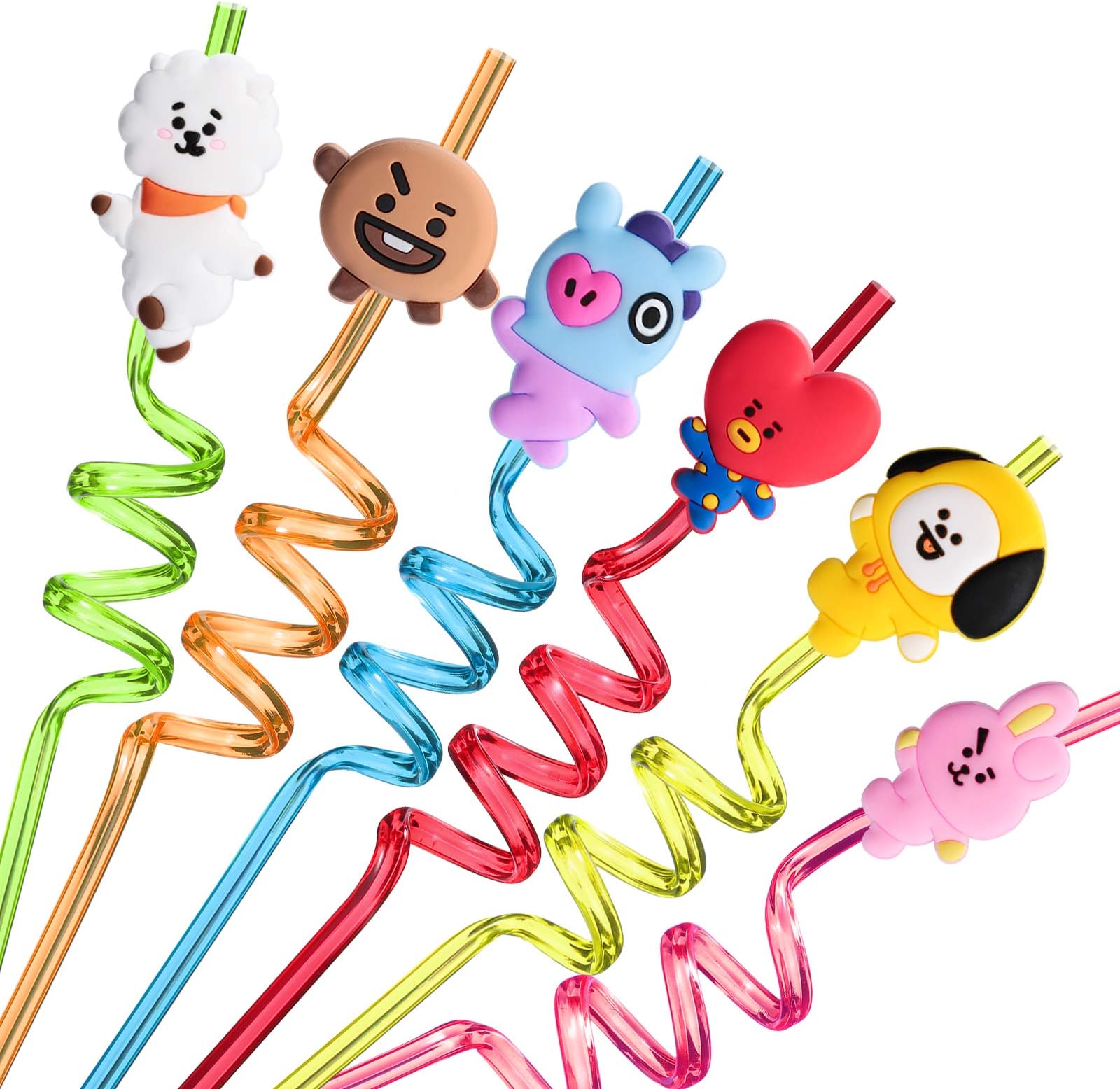 24 BTS Straws with 2 Cleaning Brush 6 Designs Great for Birthday as Party Favors and Party Supplies