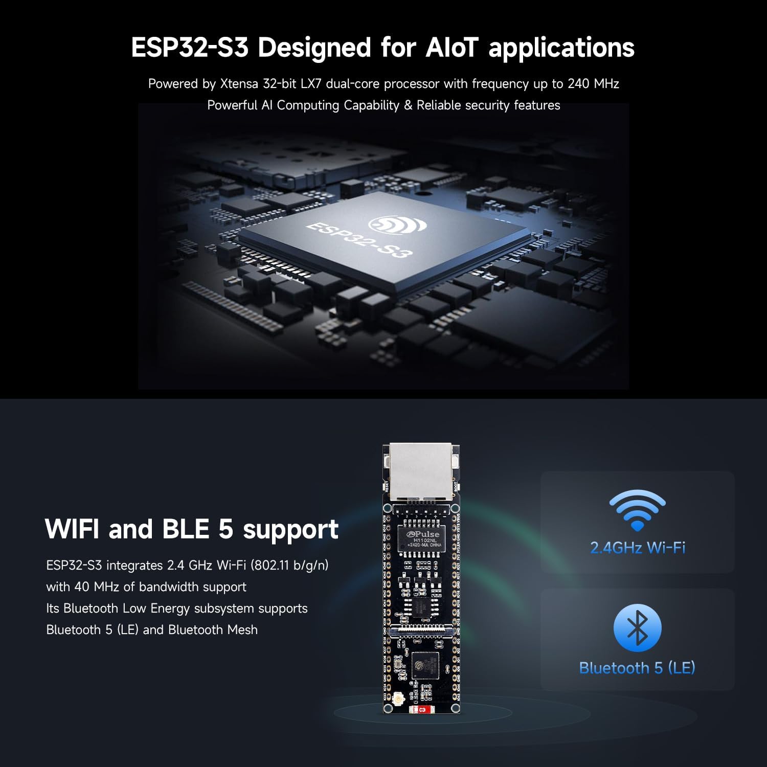 Waveshare ESP32-S3 ETH Development Board Microcontroller, 10/100Mbps RJ45 Ethernet Port, W-F & BT Support, 240MHz Dual Core Processor, Onboard Type-C Port and TF Card Slot, OV2640 Camera+PoE Module