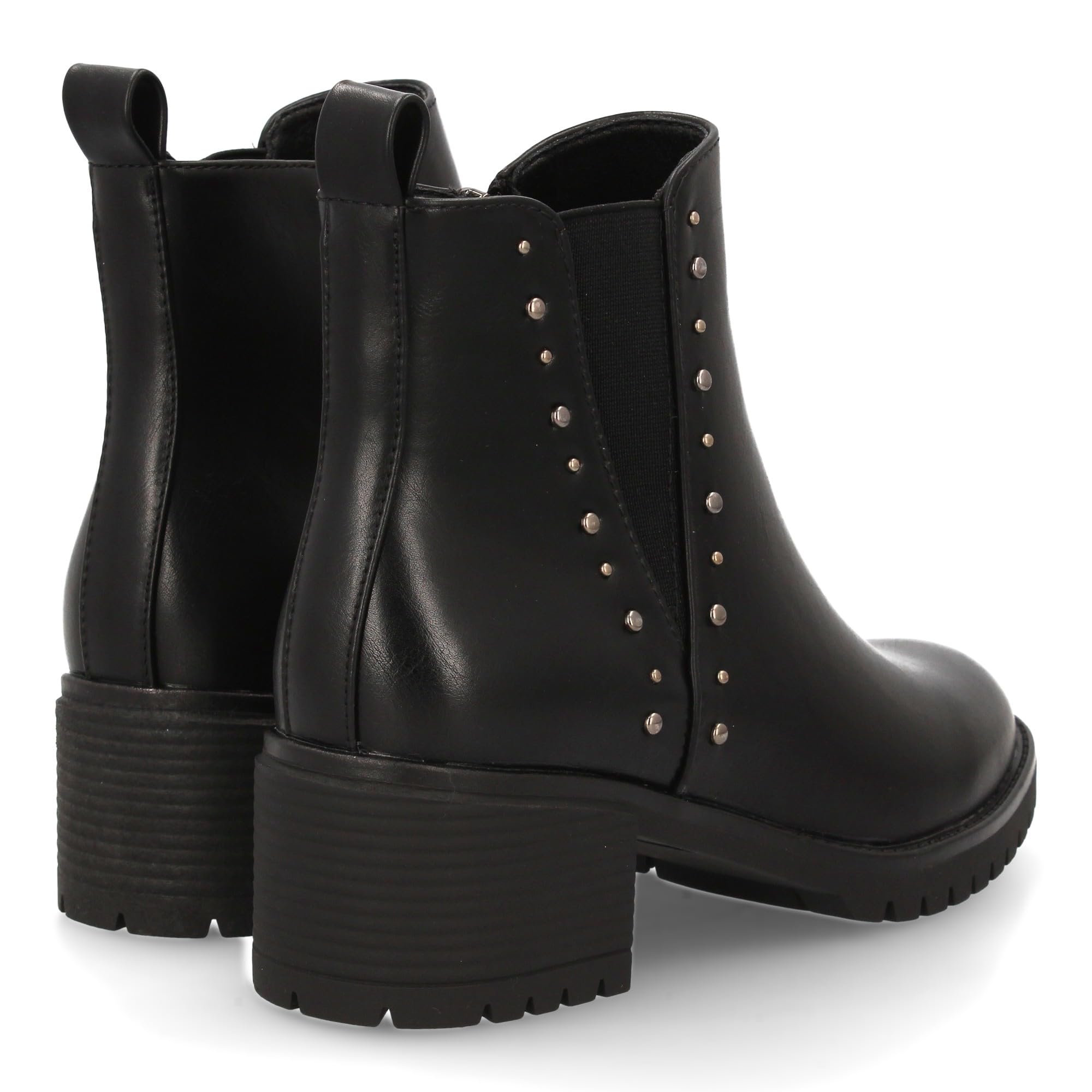 shoes&blues.es Botin para Mujer Estilo Chelsea, con Tacon Ancho, Adorno de Tachuelas y Elasticos. Ideal para Temporada Otono Invierno.