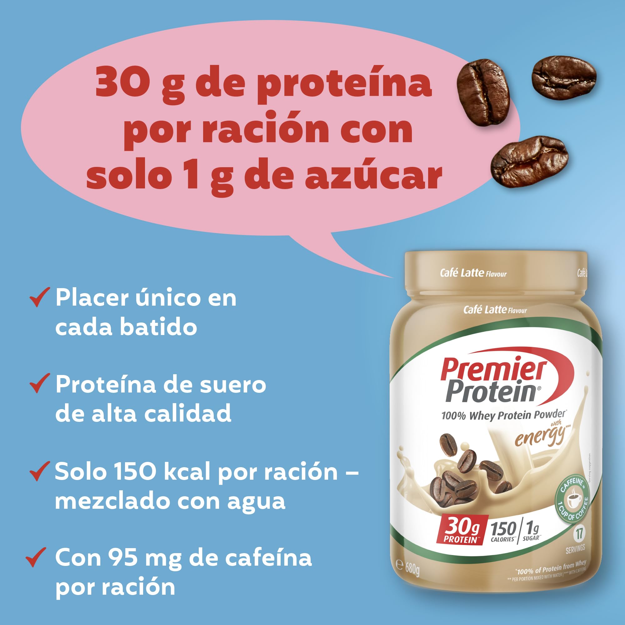 Premier Protein - Whey 100% Protein Powder - Café Latte - 680g