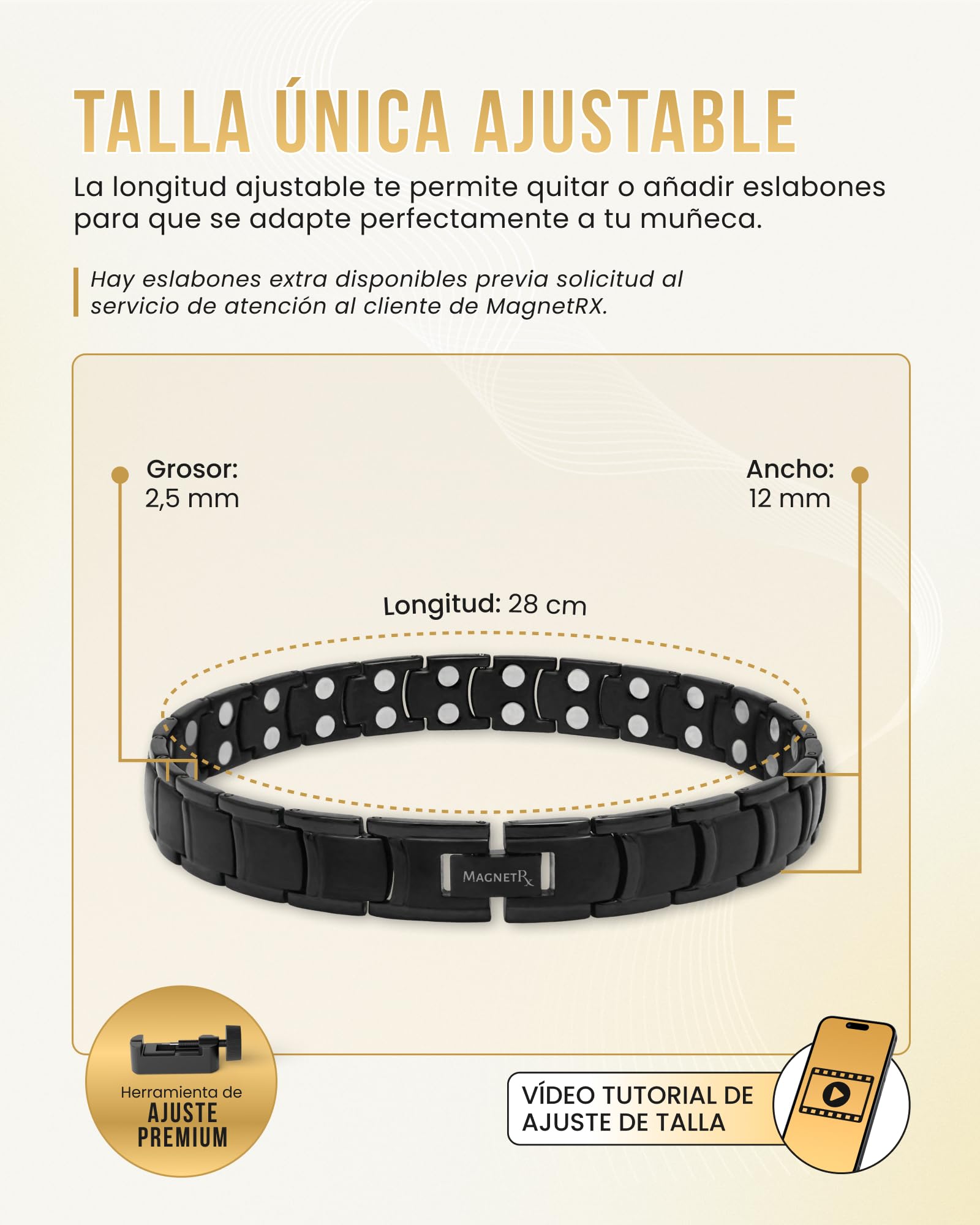 MagnetRX® Tobillera Magnética Terapéutica - Tobillera Hombre con Imanes Magnetoterapia para el Alivio de la Artritis -Tamaño Ajustable con Herramienta Incluida (Negra)