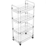 Yieach Clear 4 Tier Rolling Utility Cart with Wheels,Modern Bedside Cart for Baby Essentials,Nursery,Diaper Caddy,Baby Supplies,Rolling Storage Cart for Living Room,Bathroom,Kitchen,Book