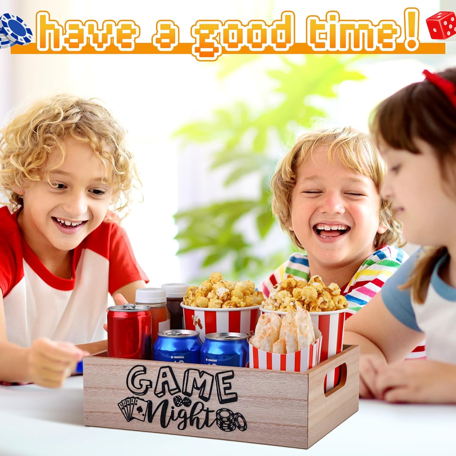 Movie Night Supplies Snack Trays with Handles Reusable Wooden Movie Gift Basket for Theater Popcorn Bucket Bowl Box Container Family Room Decor(Game Night)