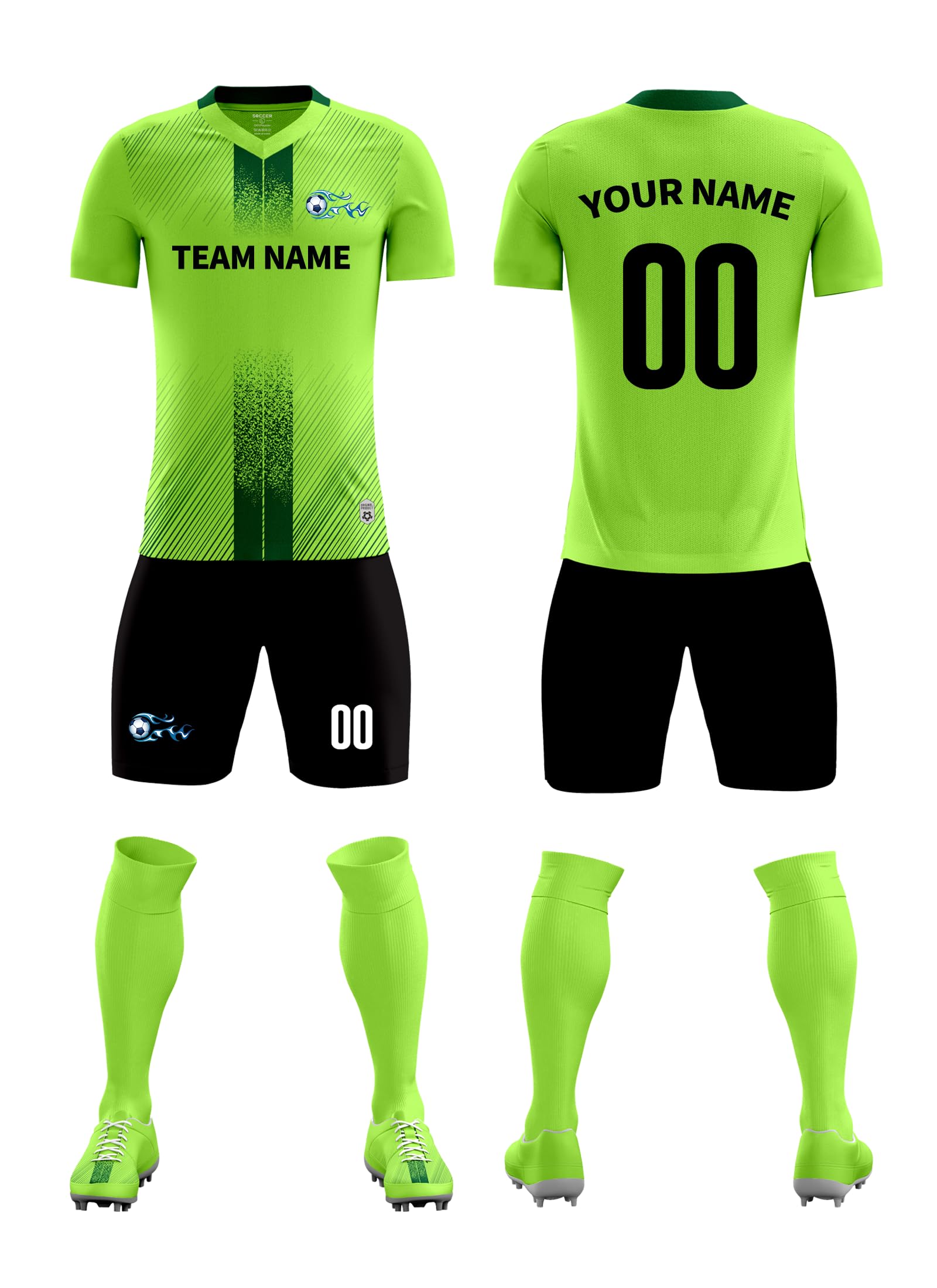 TOMIYO Custom Soccer Jersey with Name Number Team Logo Personalized Adults,Men,Kids Customize Soccer Uniform Green