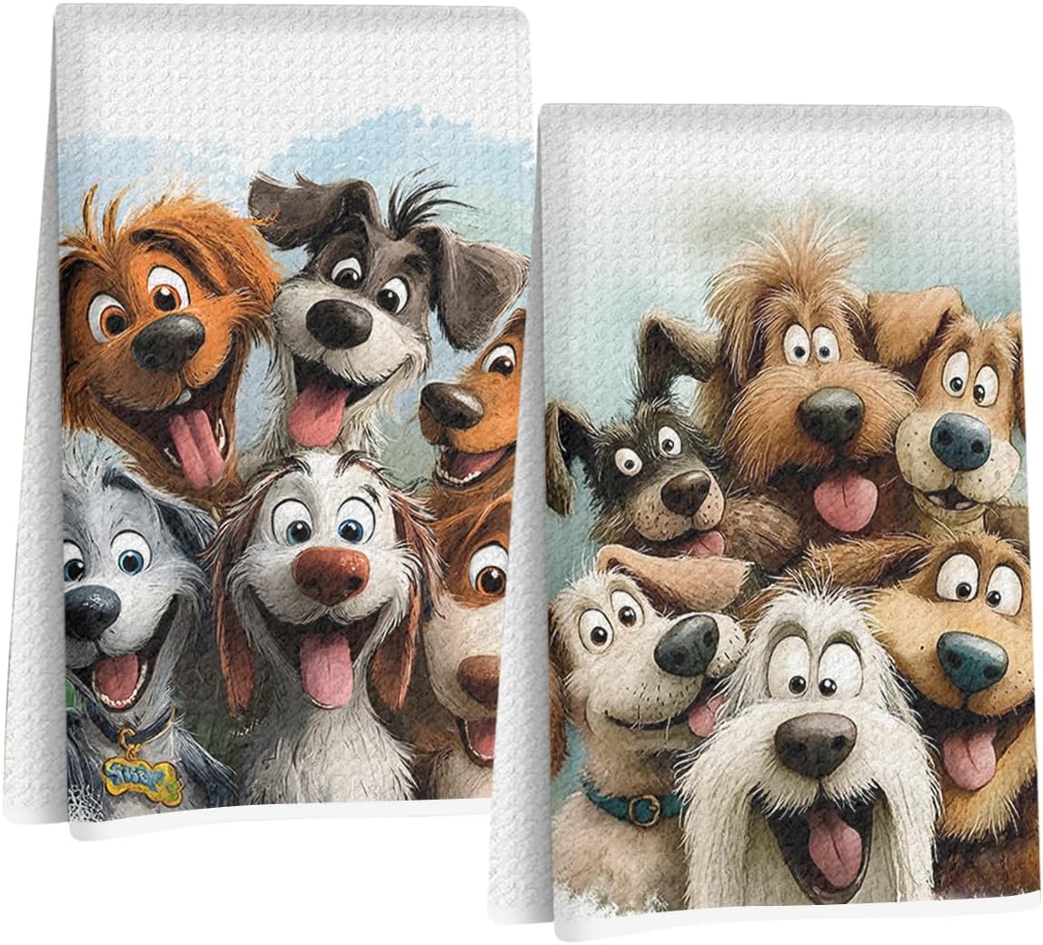 2 Pcs Cute Dog Kitchen Towels 24x14 Inch, Dog Gifts Reusable Dish Towels-1
