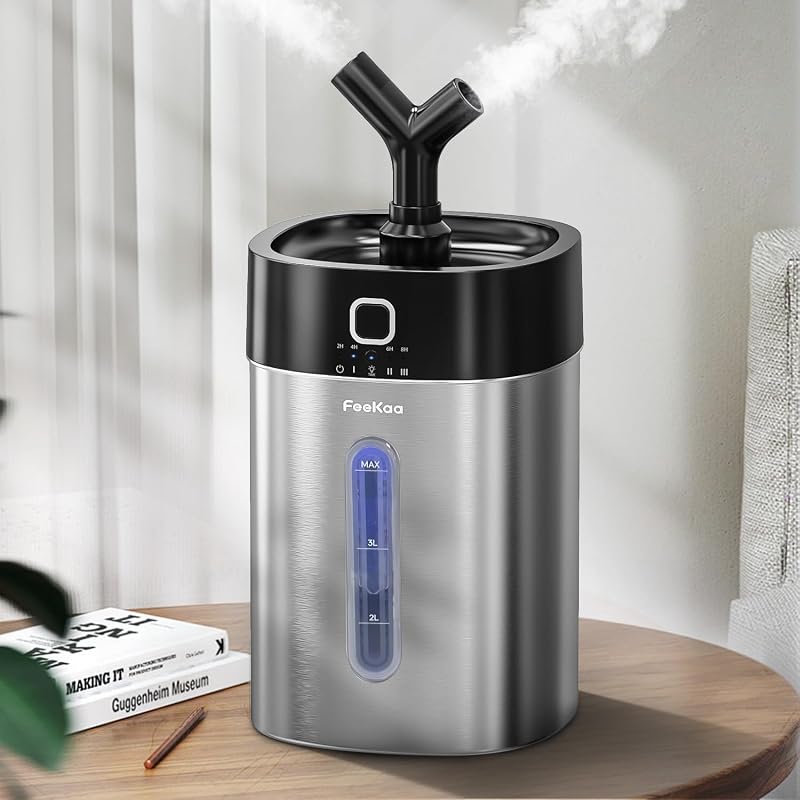 Humidificador de acero inoxidable apto para lavavajillas, humidificadores de niebla fría de 4 l/1 gal para dormitorio, humidificador fácil de limpiar habitación grande, humidificadores para bebé, sala de estar, oficina, planta, negro
