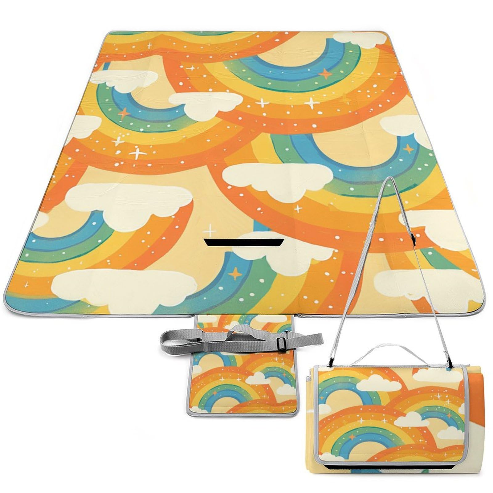 3D Impression Le Rainbow Couverture Pique Nique Art Tapis Pique Nique Nappe Picnic Couverture De Pique-Nique pour Camping, Parc, Jardin 148x148cm