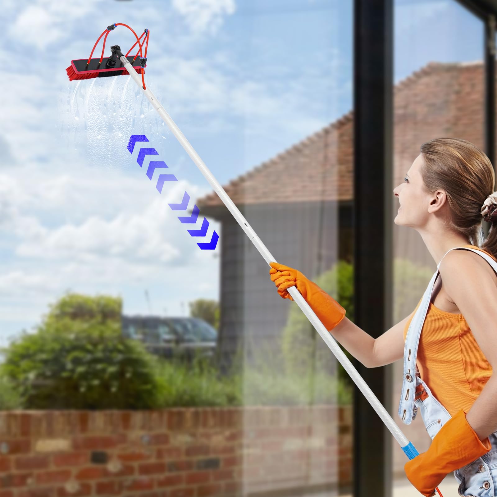 Cepillo de limpieza para paneles solares, cepillo de limpieza ajustable con barra telescópica de 5 m, cabezal de cepillo de 35 cm para limpieza fotovoltaica, limpieza de ventanas al aire