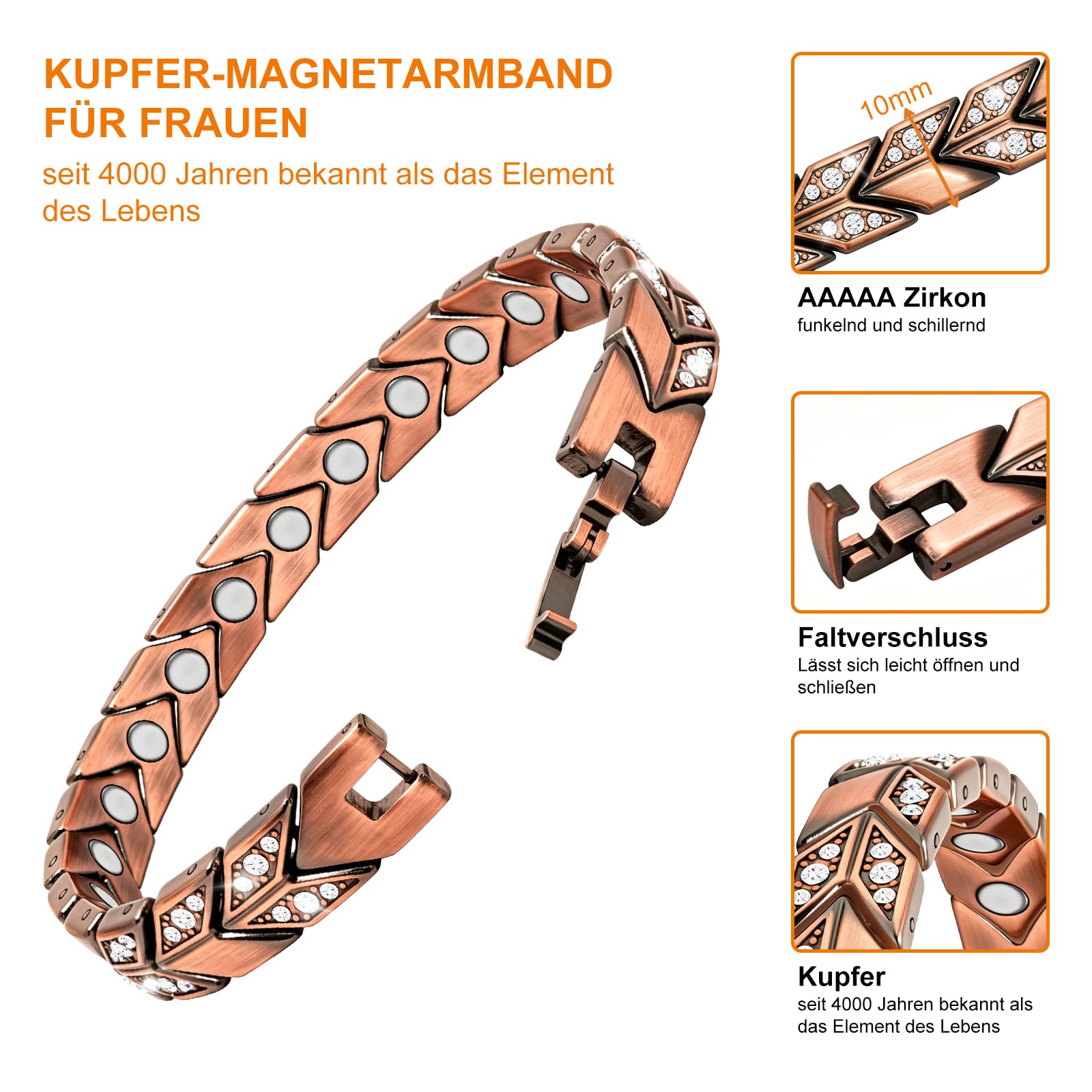 Jeroot Kupferarmband Damen & Frauen mit Zirkonia Magneten Armaband