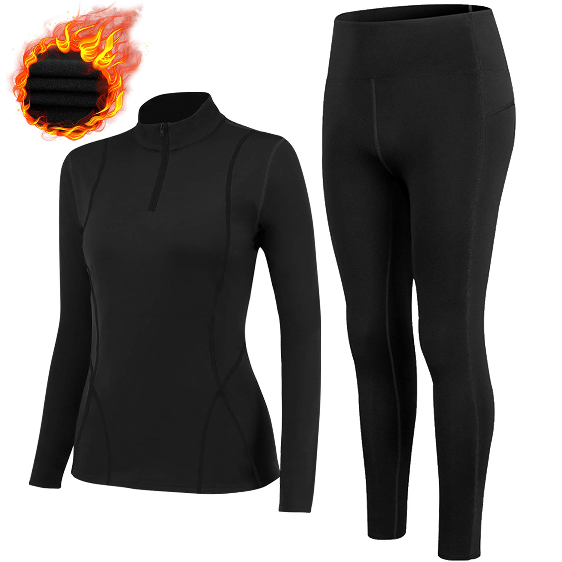 TBoonor Biancheria Intima Termica da Donna con Collo Alto, Antivento, Set di Biancheria Intima Termica, Biancheria Intima da Sci, Traspirante, Flessibile, Termica