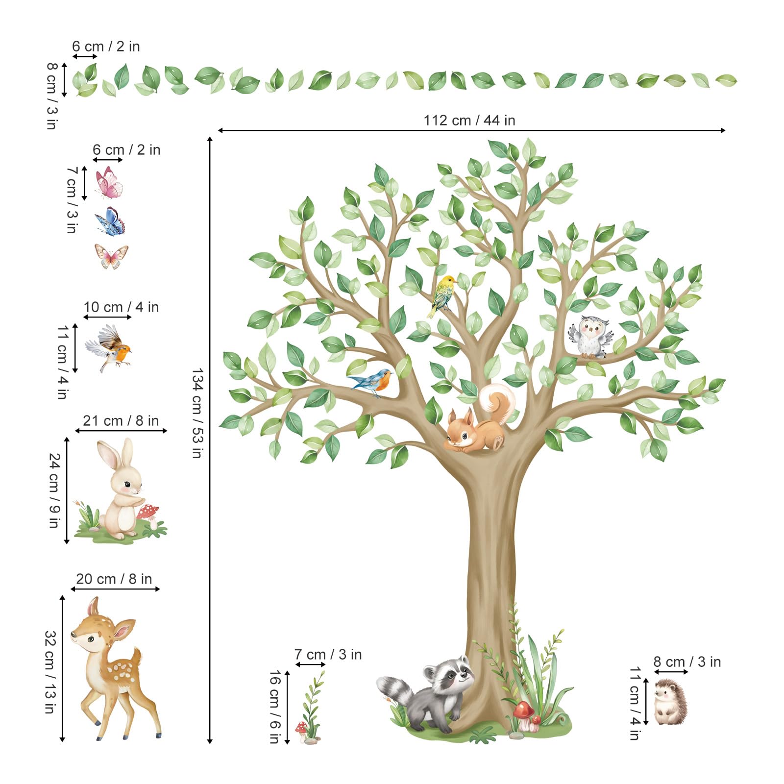 wondever Large Woodlands Animals Tree Wall Stickers Deer Squirrel Owl Peel and Stick Wall Art Decals for Kids Bedroom Baby Nursery - Image 4