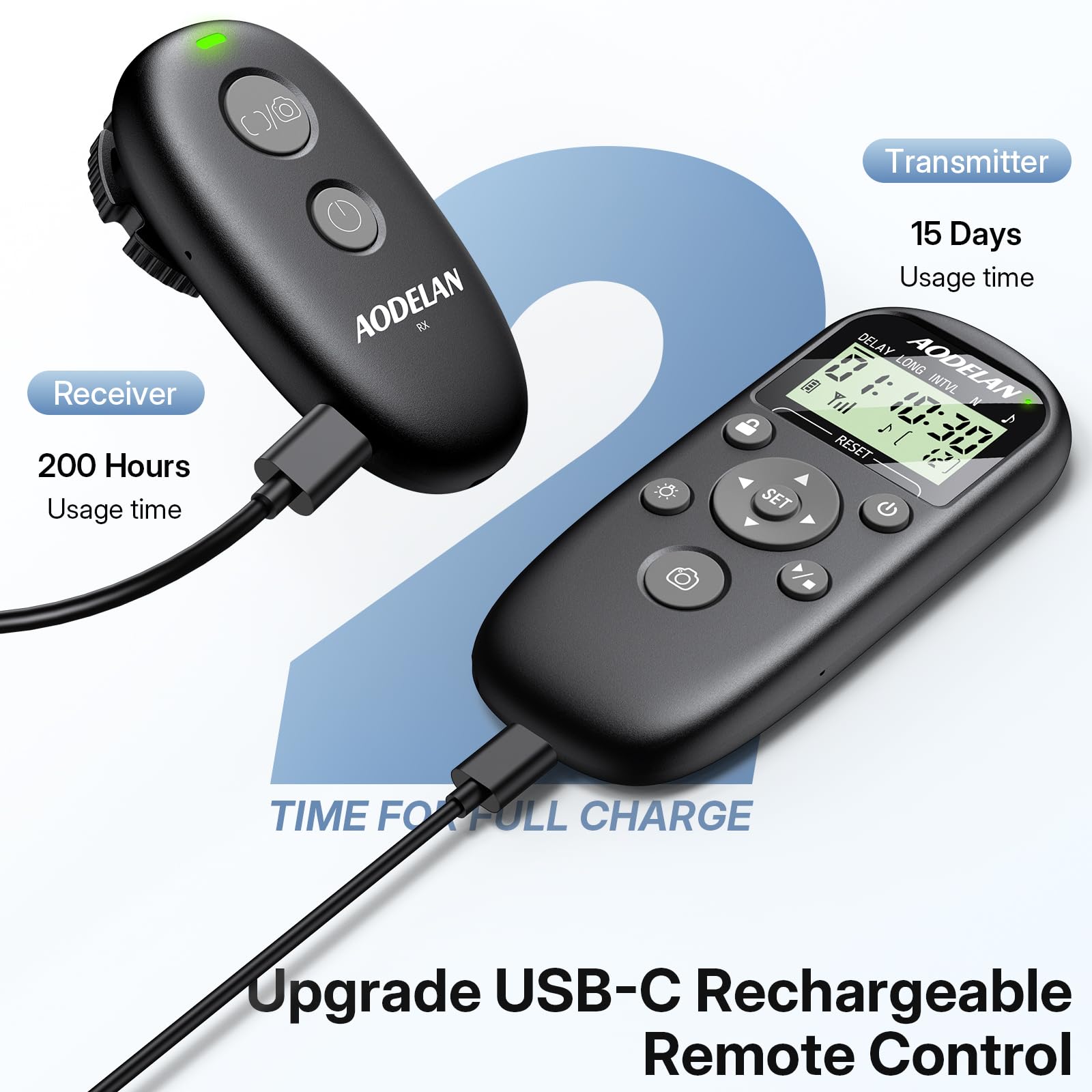 Aodelan Déclencheur à distance rechargeable avec minuteur d'intervalle pour appareil photo Canon Rebel T7, T6, T3i, R5 Mark II, R6 II, R8, R10, RP, SL2, SL3, 6D II