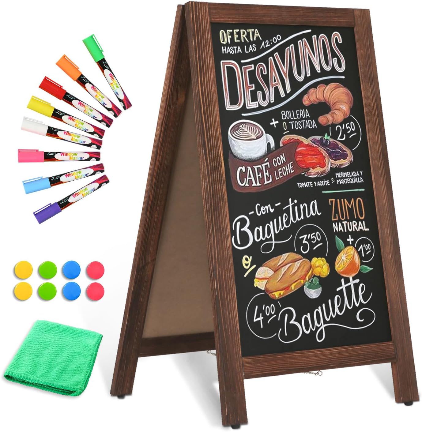 Double-Sided Magnetic 40" x 20" Brown Chalk Board Sign Board | Wooden A-Frame Sign, Sandwich Board Signs Outdoor, Chalkboard Easel, Menu Board for Restaurant, Business or Wedding