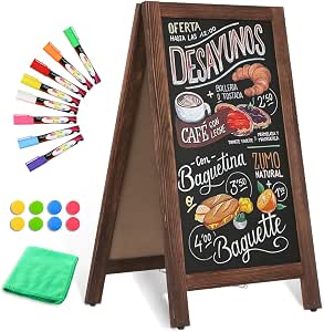 Double-Sided Magnetic 40" x 20" Wooden A-Frame Chalkboard Sign for Outdoor & Indoor Use