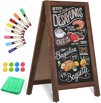 Double-Sided Magnetic 40 x 20 Brown Chalk Board Sign Board | Wooden A-Frame Sign, Sandwich Board Signs Outdoor, Chalkboard Easel, Menu Board for Restaurant, Business or Wedding