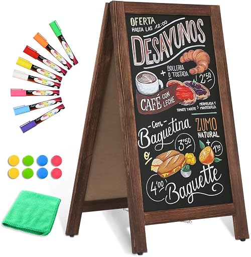 Wooden A-Frame Sign, Magnetic 40" x 20" Brown Chalk Board Sign Board, Double-Sided Sandwich Board Signs Outdoor, Chalkboard Easel, Menu Board for Restaurant, Business or Wedding