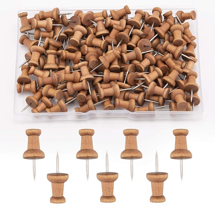 Buy AIEX 100pcs Wood Push Pins Map Tacks Marking Pins Wooden Map Thumb