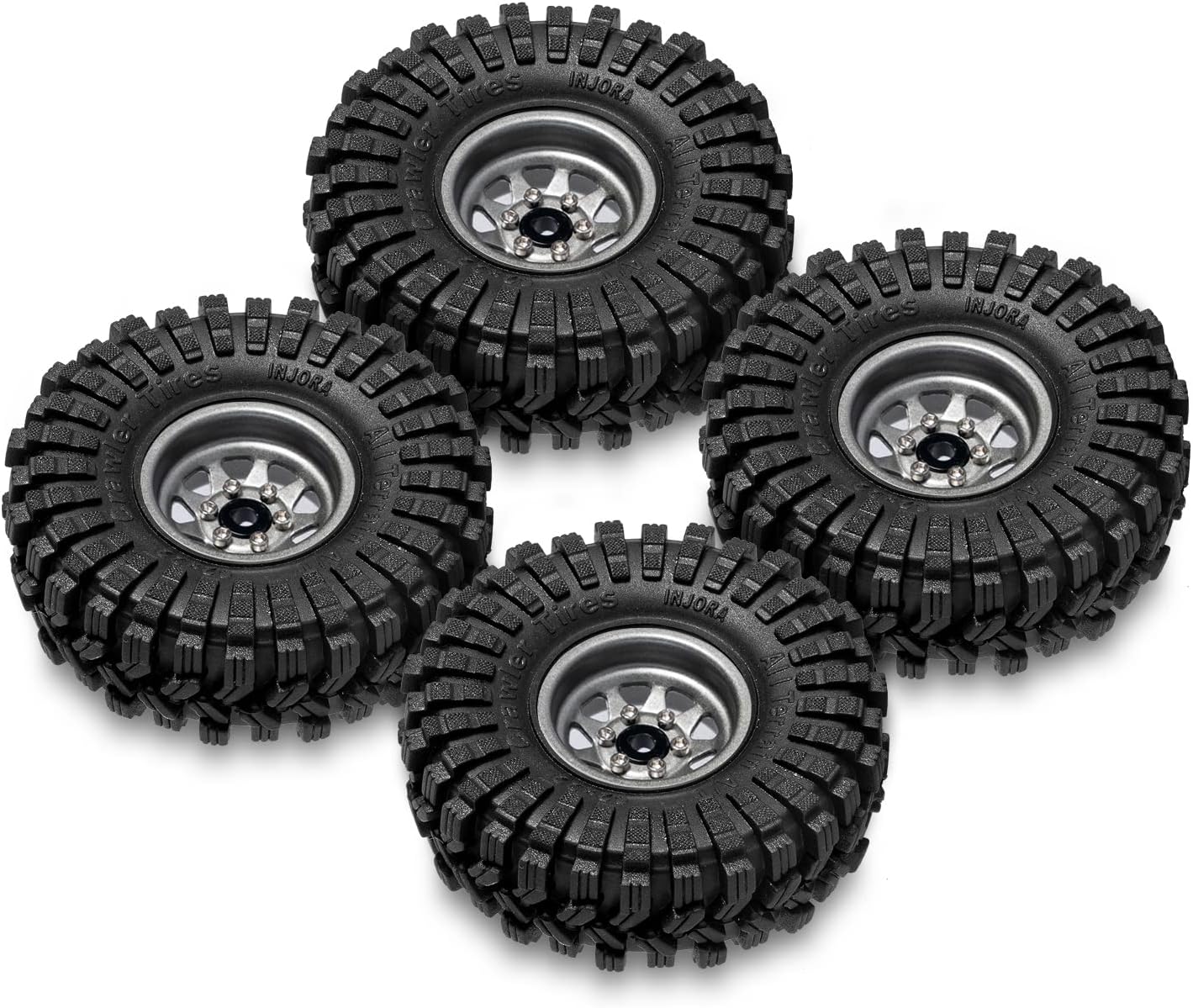 INJORA 1.0 Beadlock Wheel Tires Set -3.78mm Offset Wheel Rims for 1/18 1/24 RC Crawler Car Axial AX24 SCX24 FMS FCX24 TRX4M,Grey (W1004-T1014)