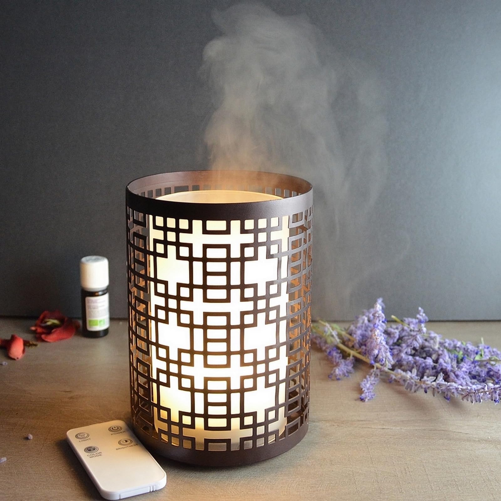 Zen’Arôme Diffuseur d’Huile Essentielle Vela – Diffuseur Ultrasonique Aromathérapie à Froid - Diffuseur Électrique Parfum Maison avec Télécommande - Éclairage LED Effet Bougie – en Métal et Verre