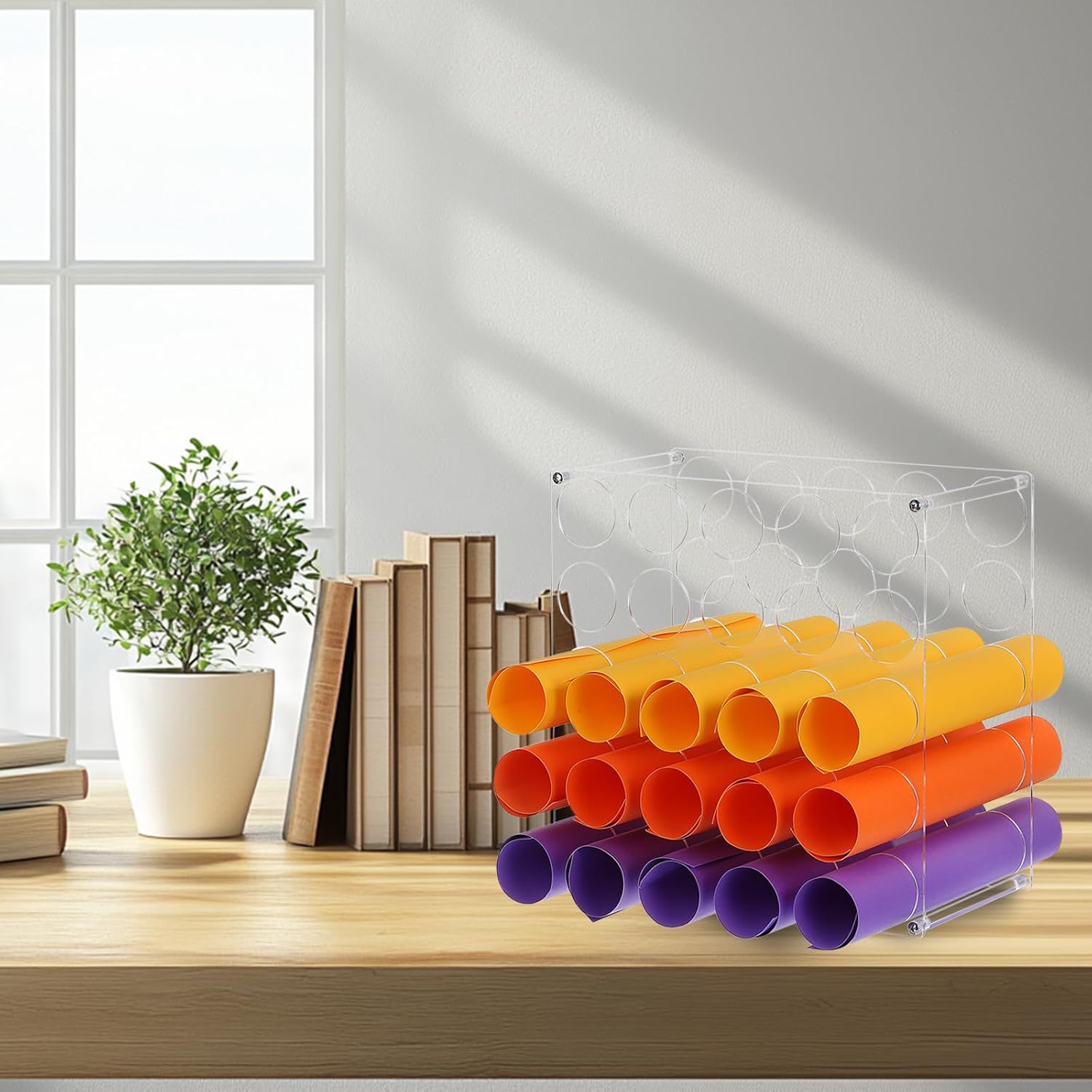 PATIKIL 2Pack Vinyl Roll Storage Rack, 25 Holes | Aperture 1.97 Inch Vinyl Roll Holders Art Supply Storage Organizer for Office Home Craft Room, Transparent