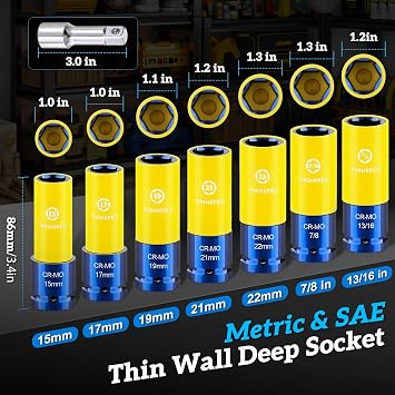 Impact Lug Nut Socket,8 Pieces Thin Wall Impact Sockets