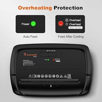 Bonsaii 15-Sheet Paper Shredder for Home Office Use, 10-Minute Cross Cut Shredder with 5.5 Gallons Bin, P-4 High Security Heavy Duty Office Shredder Shred CD/Credit Card