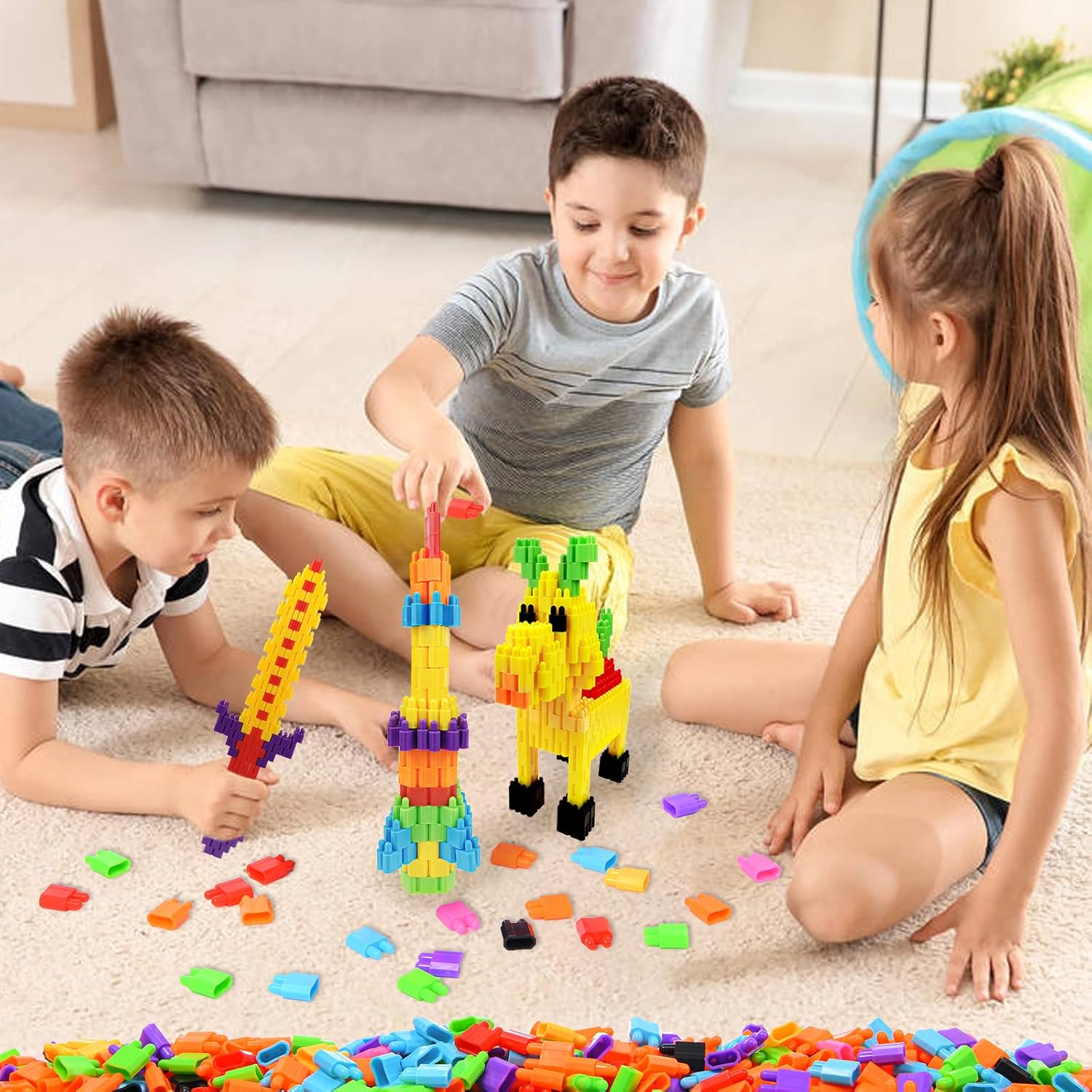 KLAOLPES Kids 600 Pcs Set Building Blocks Construction Toy - Interlocking Learning Set STEM Toy Set Education Kit Building Children's Toys Development Kindergarten Toy