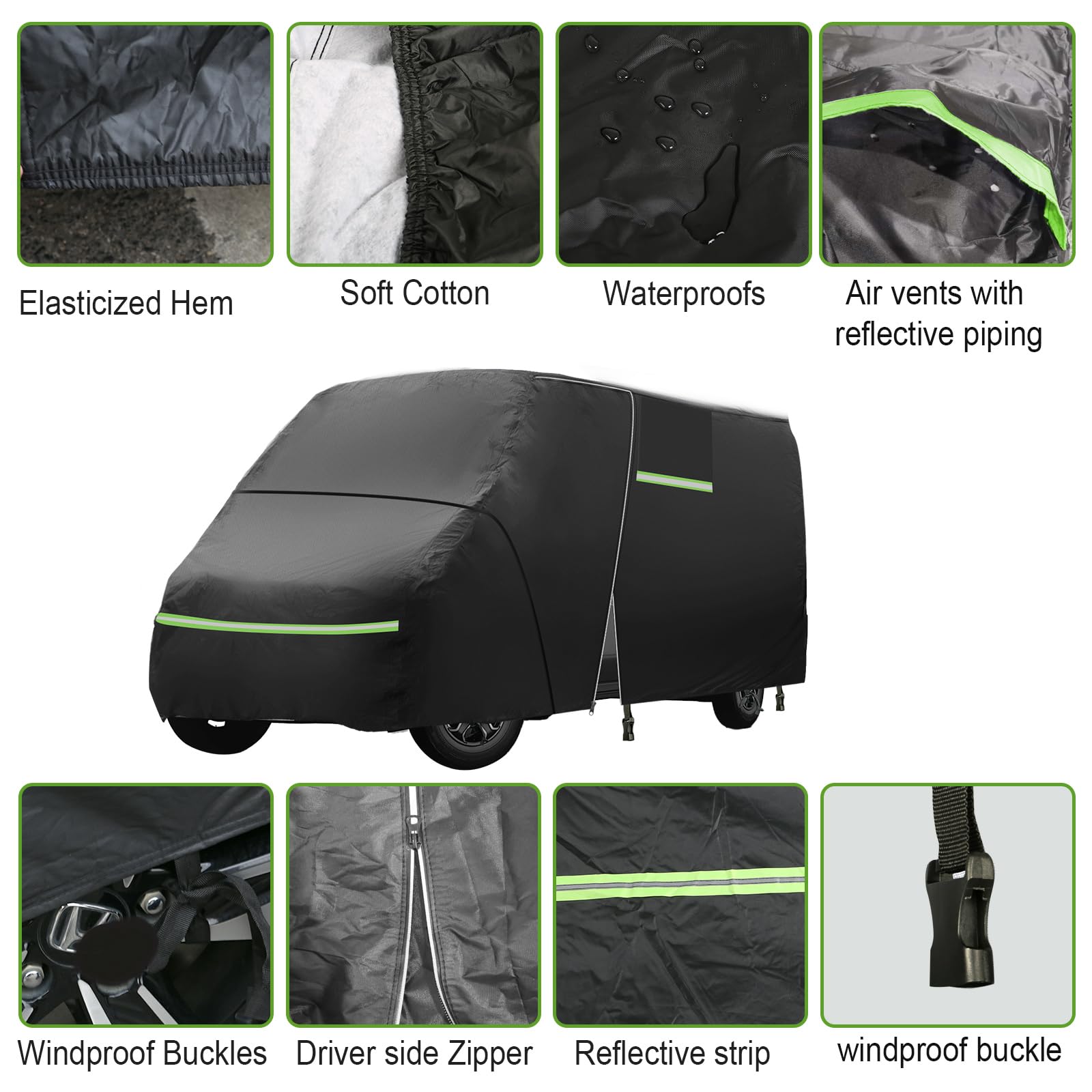 Funda Completa de Coche para Fiat Ducato 2006-2024, Cubierta Impermeable para Caravana con Cremallera de Puerta Lateral, Bandas Resistentes al Viento, Lluvia, Nieve, Polvo, Granizo, protección