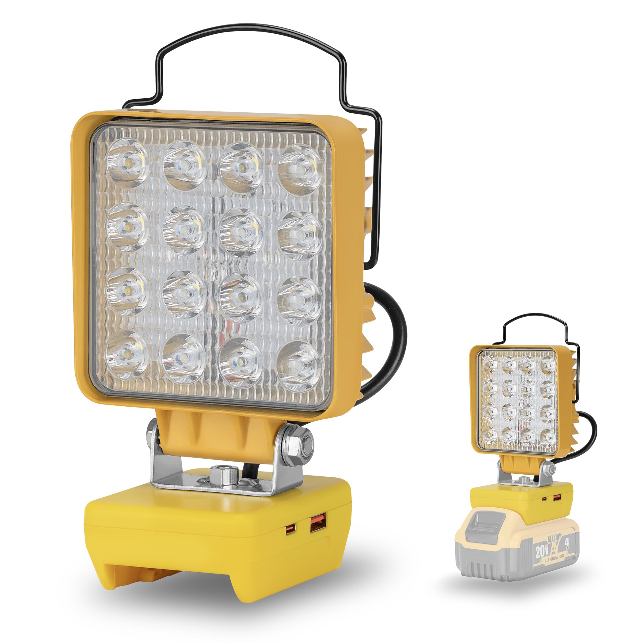 Cordless LED Work Light for Dewalt 18V/20V Battery - 37W 3700 Lumens, USB & Type-C Charging, Pivoting Head, Ideal for Workshop, Camping, Emergencies