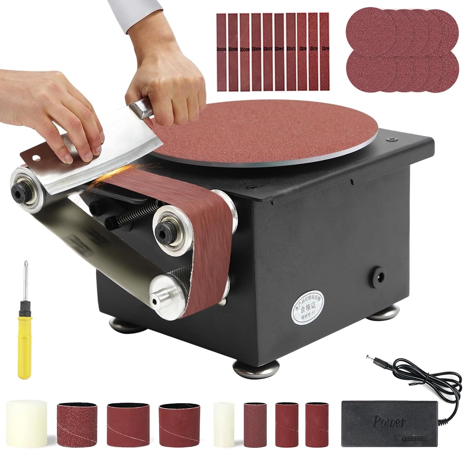 Mini Belt Disc Sander Belt Sander, 6-Inch Sanding Disc, 7 Speed Power Sanding Bench Grinder, Small Sander,