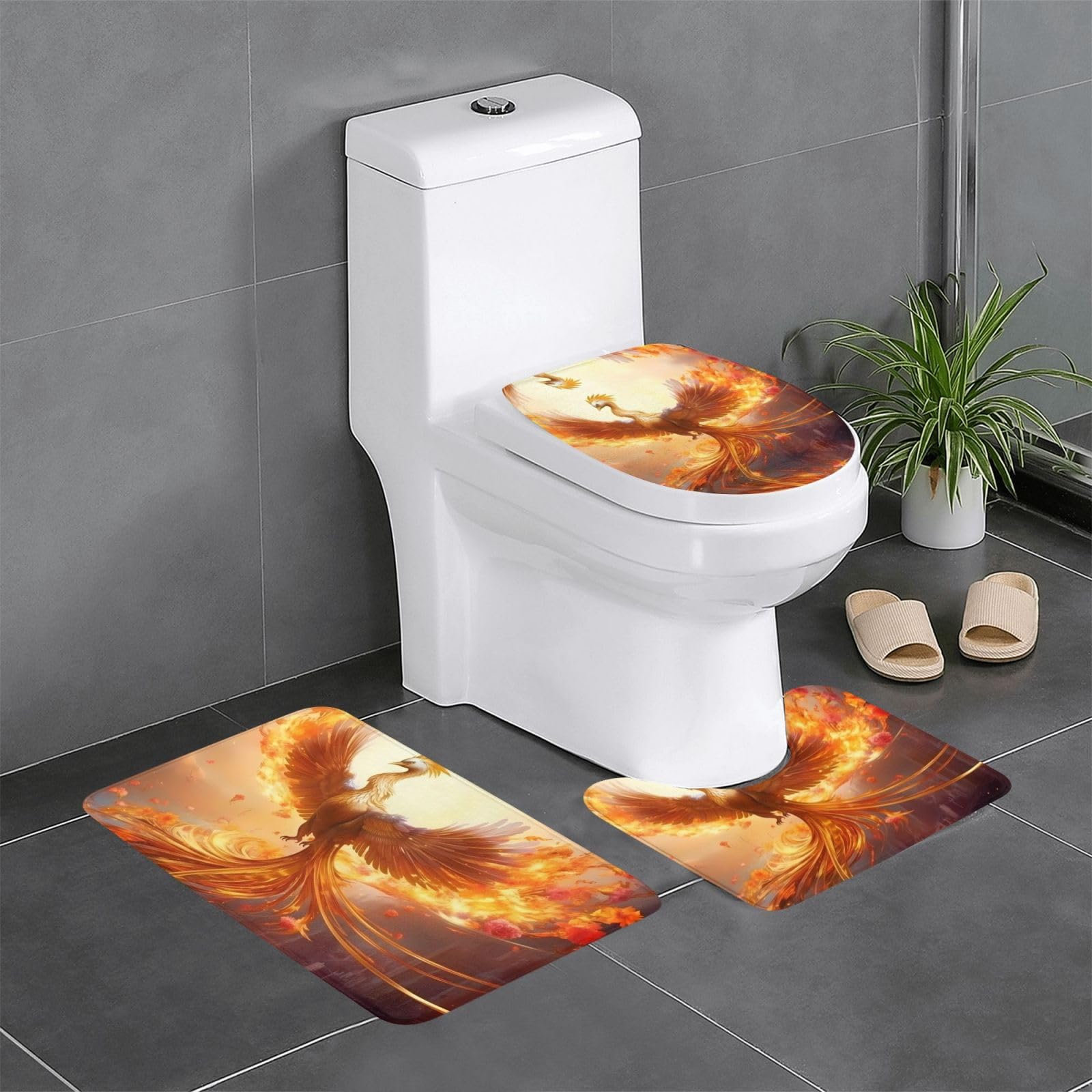 Tapis de bain motif Phoenix antidérapant pour une sortie de douche sécurisée