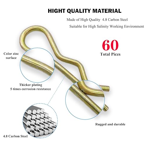 Miniatura 30 de 48 piezas de pasador de enganche, clips R, pasadores de retención, pasadores de chaveta de tractor, pasadores de pelo, surtido de pasadores