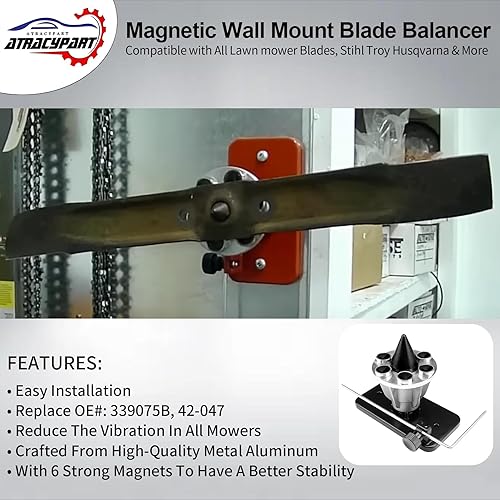 Miniatura 2 de ATRACYPART 42-047 Equilibrador magnético de cuchillas de montaje en pared, compatible con todas las cuchillas de cortacésped, Stihl Troy Husqvarna y
