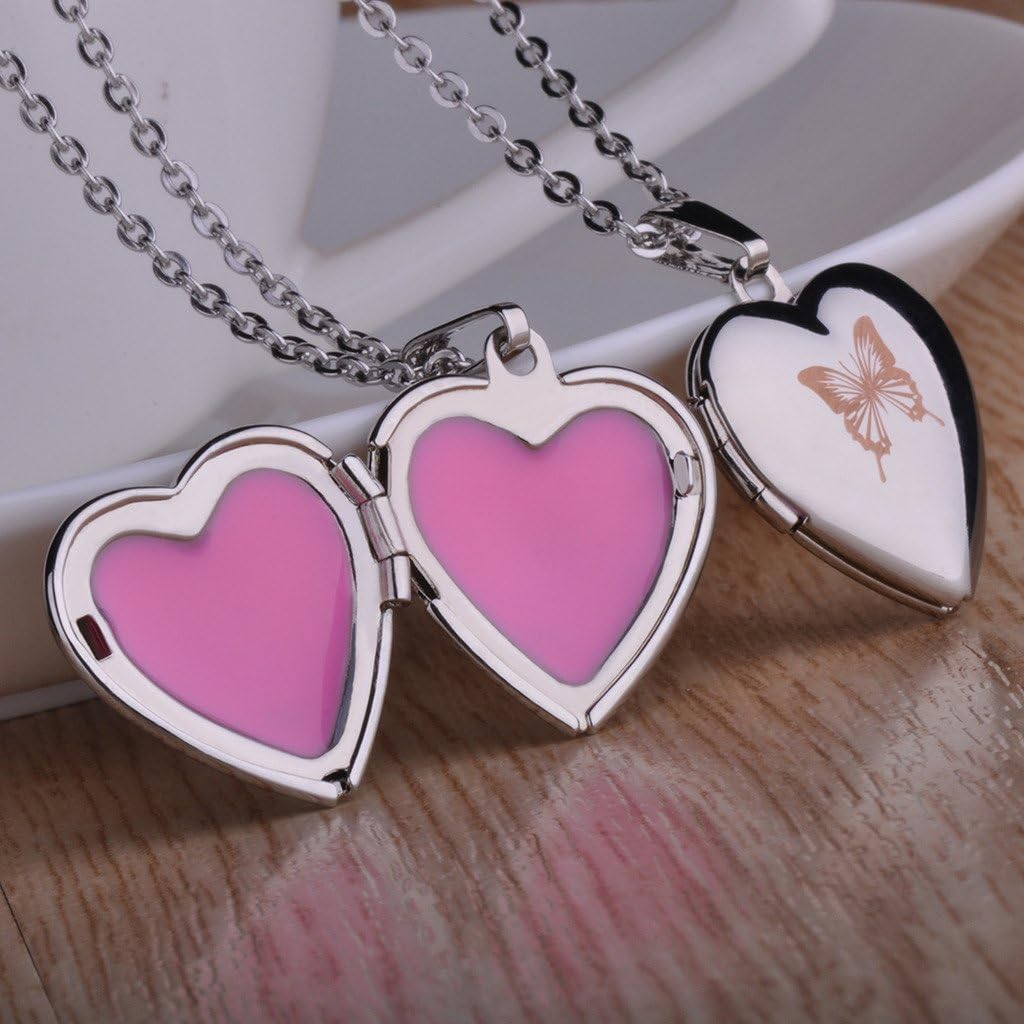 Miniatura 4 de Infinite U grabado mariposa corazón abierto foto medallón colgante de acero inoxidable para niñas y mujeres (permite grabar tus propias palabras)