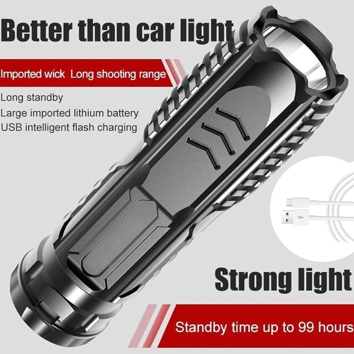 Fresh Life Flashlight,Multifunctional Rechargeable Flashlight,Handheld LED Rechargeable High Lumens Flashlight for Camping, Hiking ，Strong Light Waterproof Flash Light for Outdoor (3PCS)
