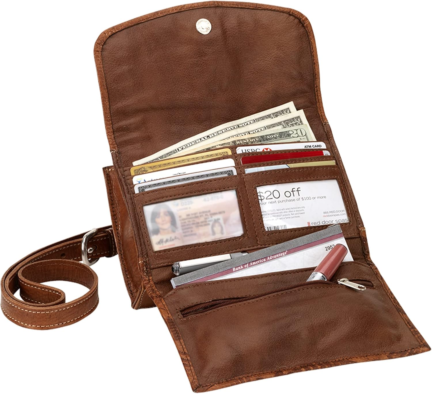 American West Hand Tooled 100% Genuine Leather Small Crossbody Bag for Women Desert Wildflower Collection | Built in wallet