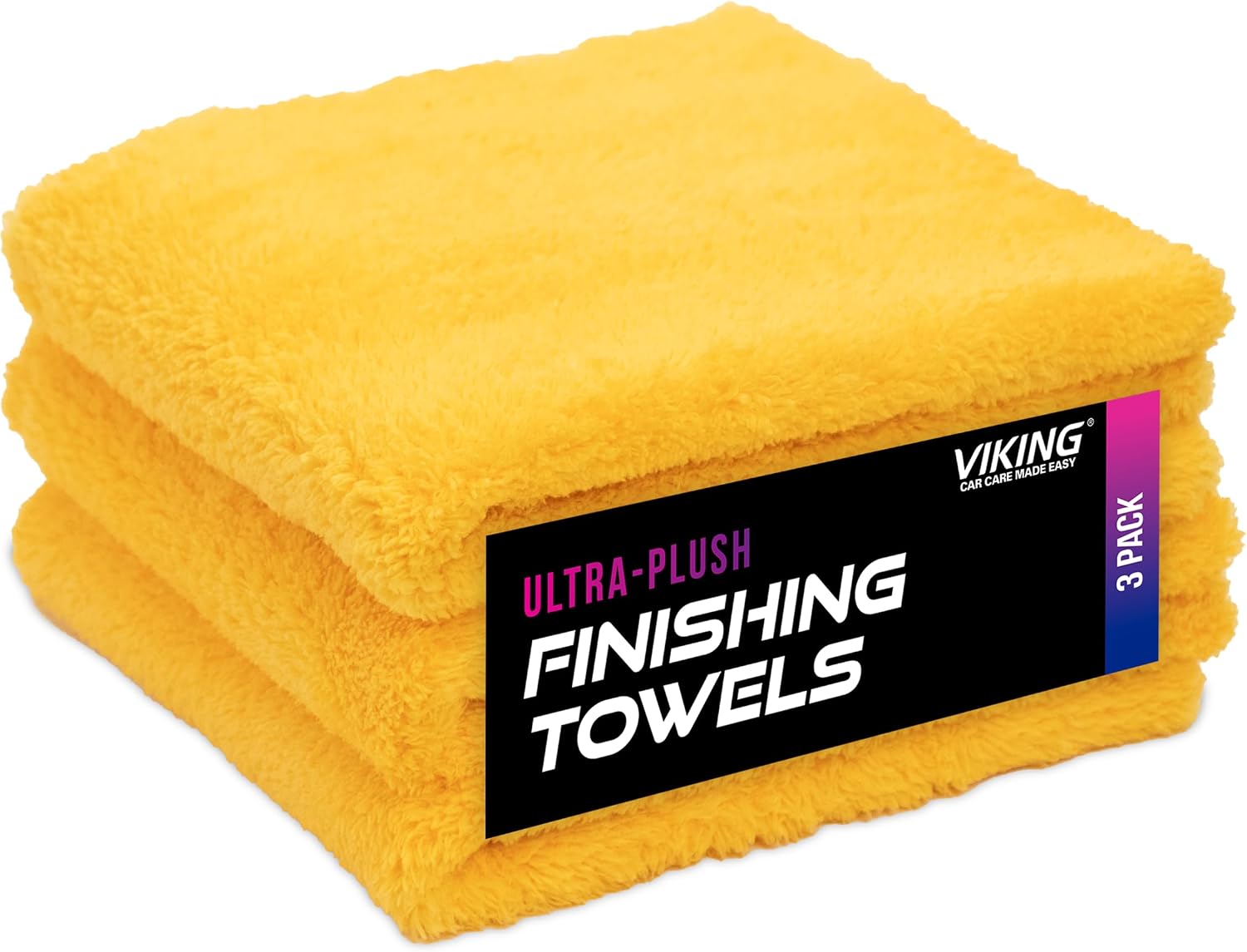 VIKING Microfiber Cleaning Cloth for Car Detailing, Ultra Plush Finishing Microfiber Towels for Car Cleaning Supplies, Yellow, 16 inch x 16 inch, 3 Pack