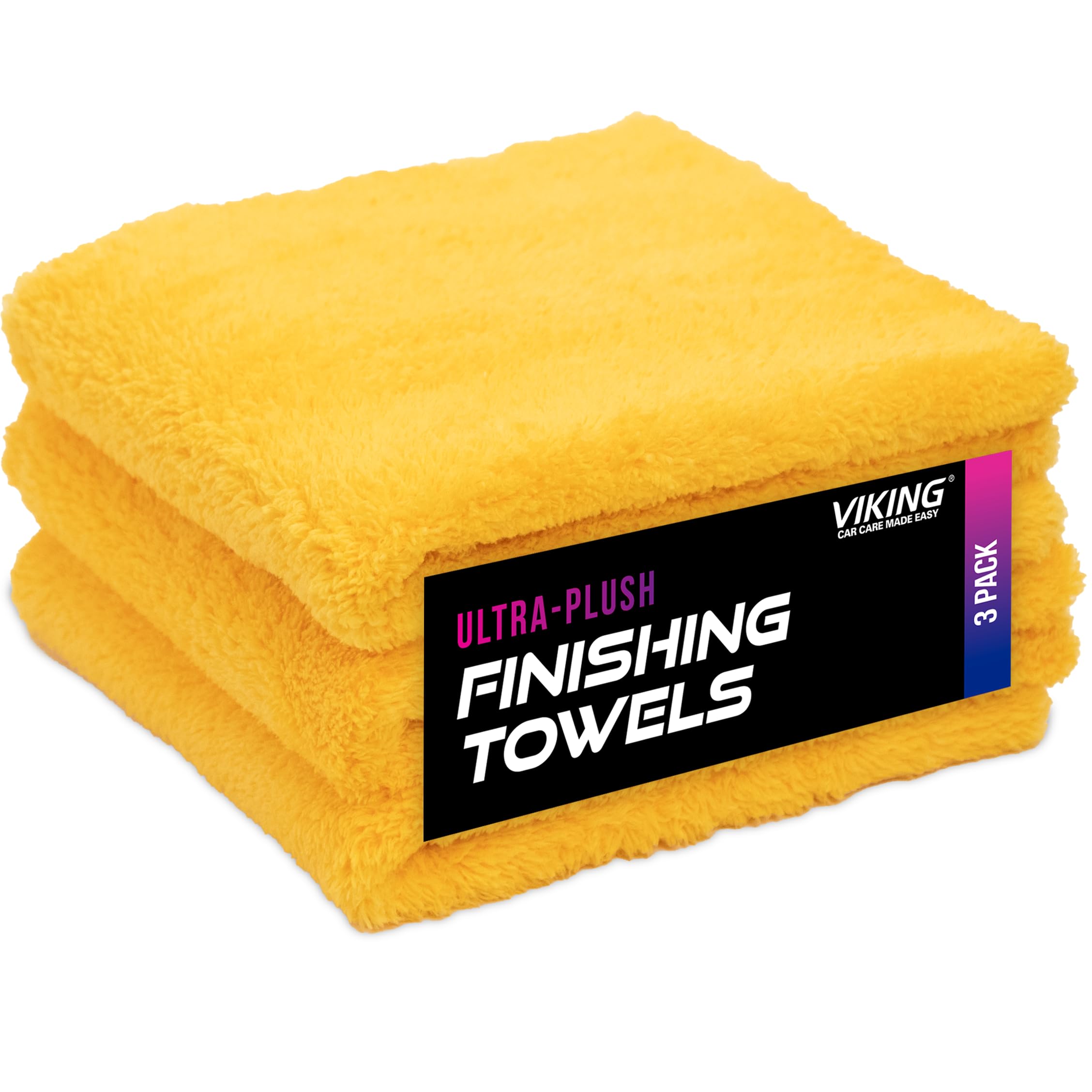 VIKING Mikrofaser-Reinigungstuch für Auto-Detaillierung, ultraweiche Mikrofaser-Handtücher für Auto-Reinigungsmittel, gelb, 40,6 x 40,6 cm, 3 Stück