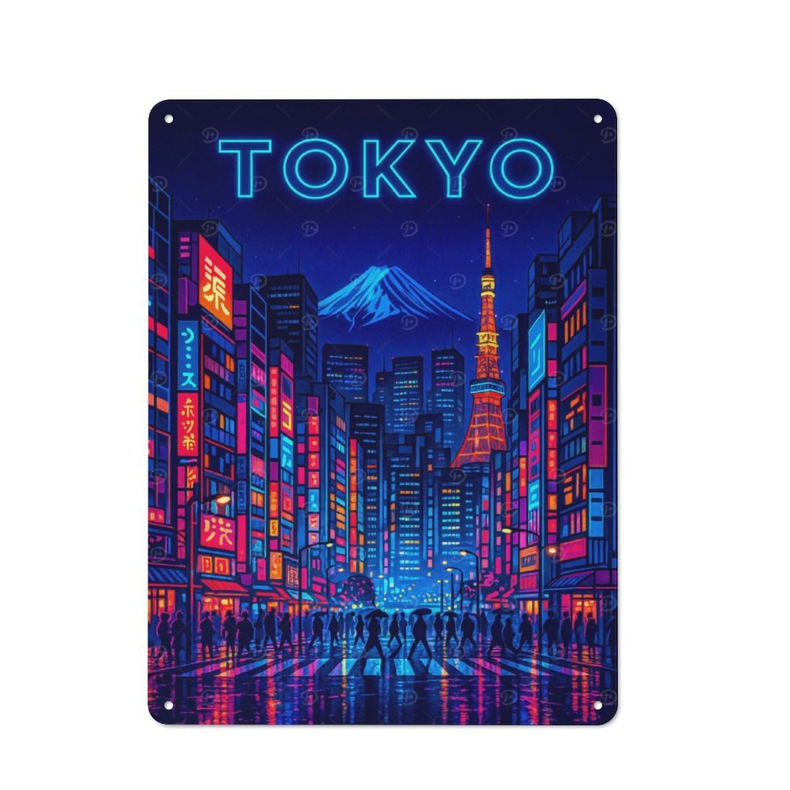 Junmoney Neon Tokyo Cityscape At Night Tin Sign 40X30cm With For Living Room Wall, Rustic Decor, For Living Room Decor Lovers
