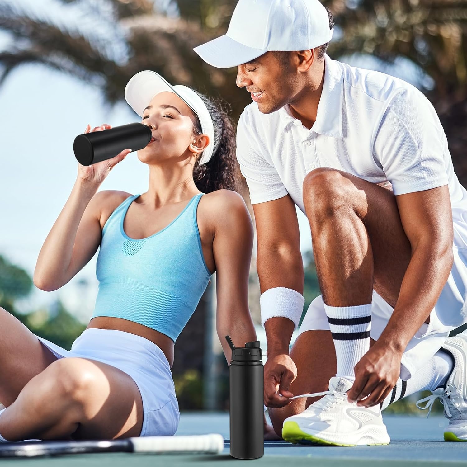 Sunnyray 16 Pcs Aluminum Water Bottle Bulk Reusable Sports Bottle with Snap Lids Multipack Vacuum Water Flask for Travel Camping, Picnics, Gym, Hiking, Cycling, Fishing (Black,25 oz) - Image 5