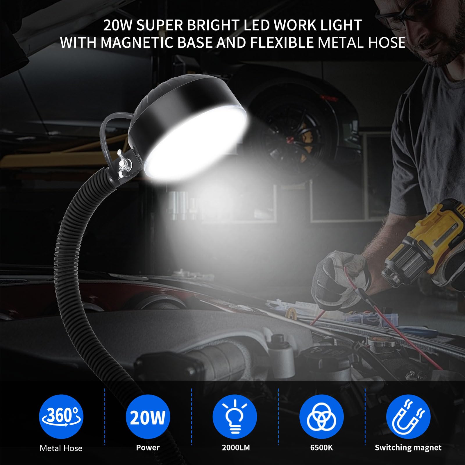 WangJiaTai Magnetic Work Light, 2000 Lumens LED Machine Light with