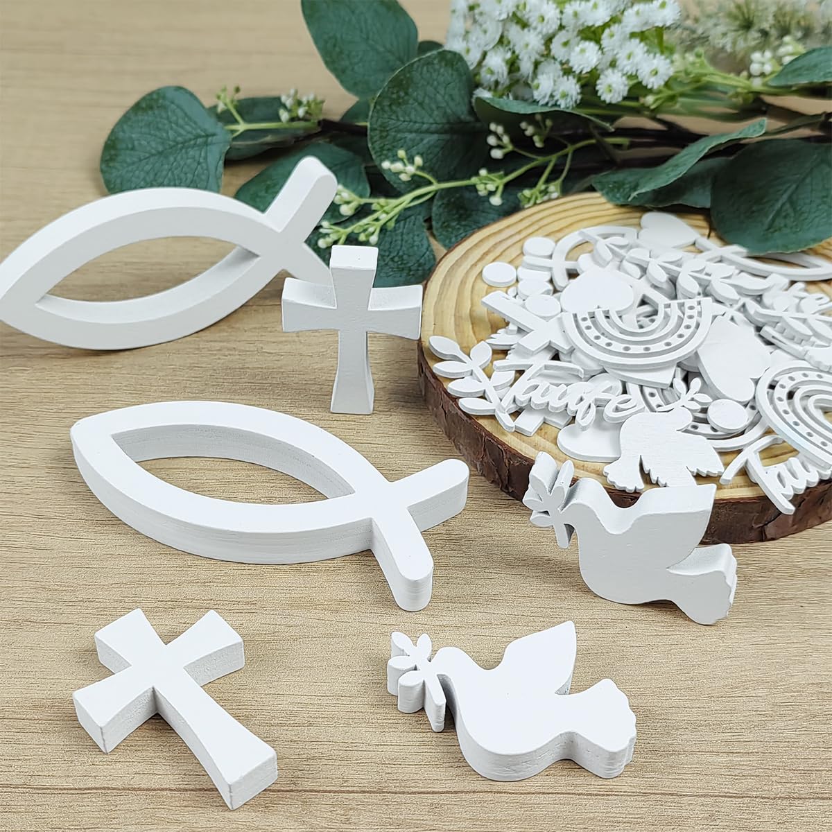 Decorazione per battesimo, coriandoli in legno, 50/60 pezzi, motivo arcobaleno in legno, fiori in legno, per fai da te, decorazione da tavolo, coriandoli per baby shower, compleanno, genere reveal