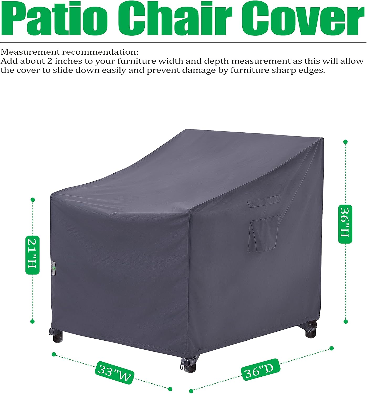 F&J Outdoors Patio Adirondack Chair Cover, Waterproof UV Resistant Heavy Duty Outdoor Adirondack Chair Covers, Grey, 2Pack, 33" W x 36" D x 36" H