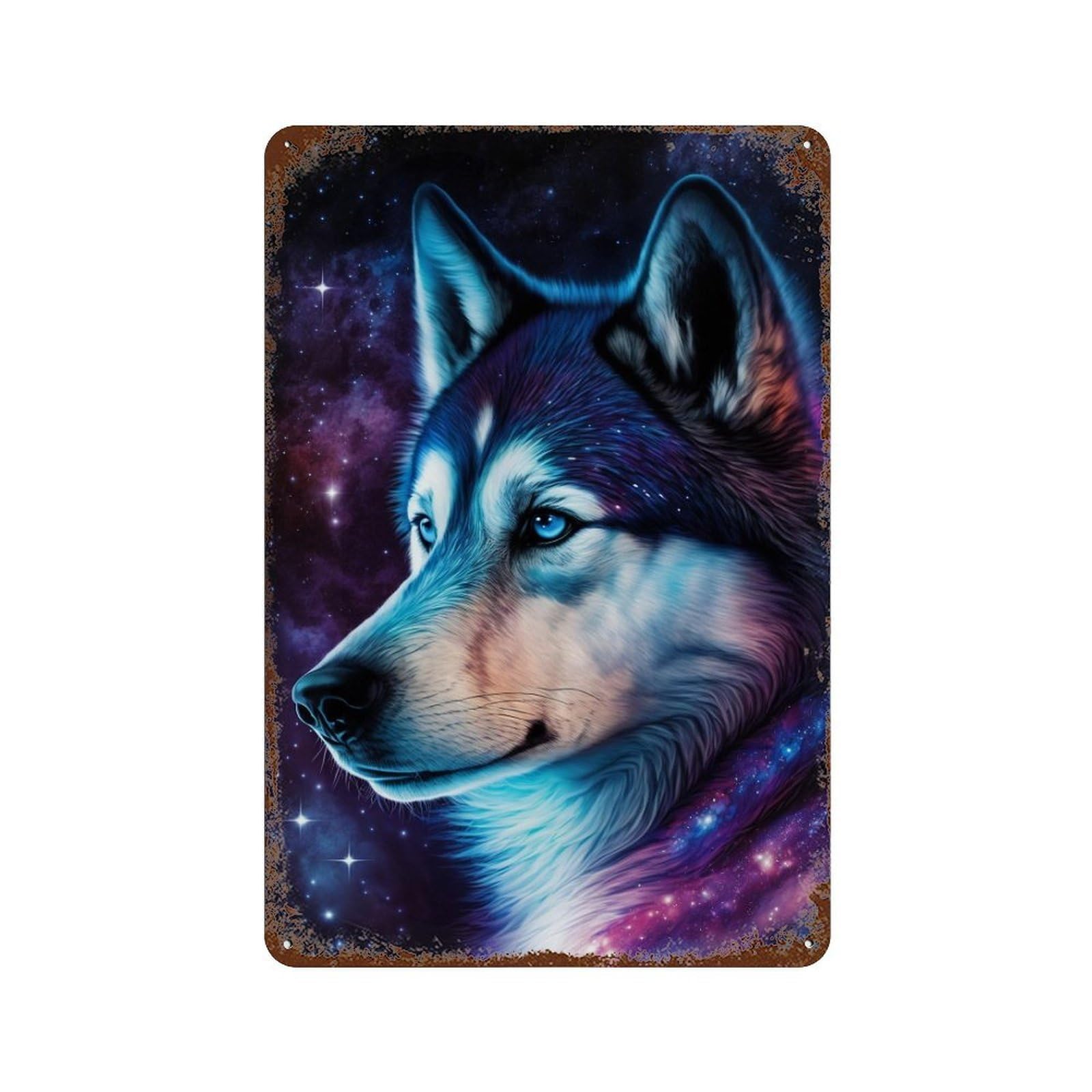 Cosmic Wolf Portrait-47 Rust Effect Tin Sign 11.8"x7.9", Vintage Wall Decor for Pub, Kitchen And Man Cave Decor